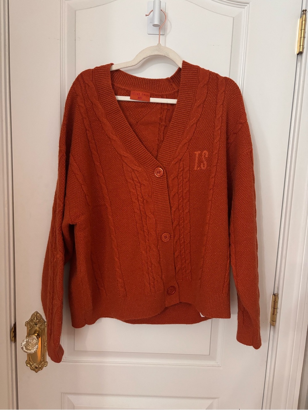 Taylor Swift The Life of a Showgirl Orange Glitter Cable Knit Cardigan M/L
